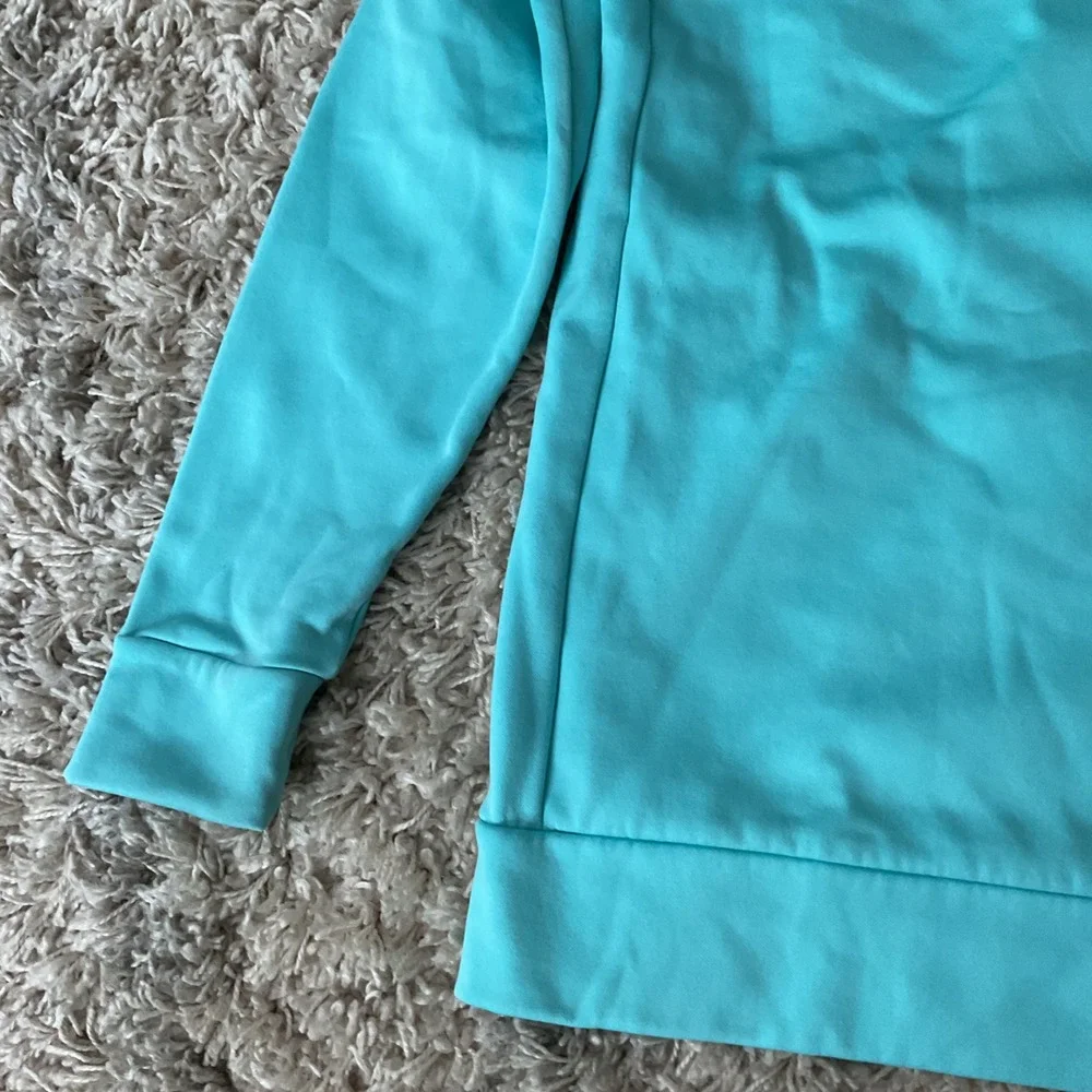 Nike Dri-FIT Just Do It Hoodie Womens Large Turquoise Blue Pullover Sweatshirt